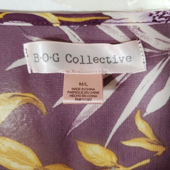 BOG Collective Purple Sheer Floral Kimono Vacation Summer Size M/L - Picture 2 of 5